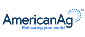 AmericanAg logo with the tagline “Reinsuring your world” below the company name. To the right of AmericanAg is a circular design made of blue dots in a gradient pattern.