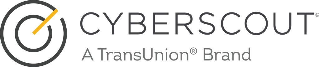 Cyberscout logo with a circular design and yellow accent, alongside the text CYBERSCOUT® A TransUnion® Brand in grey font.