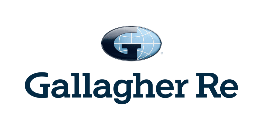 Gallagher Re logo featuring a stylized G with a globe design inside a dark oval above the company name in bold, dark blue letters on a light background.