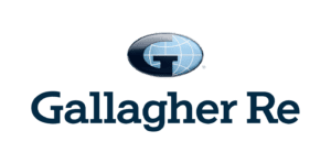 Gallagher Re logo featuring a stylized G with a globe design inside a dark oval above the company name in bold, dark blue letters on a light background.