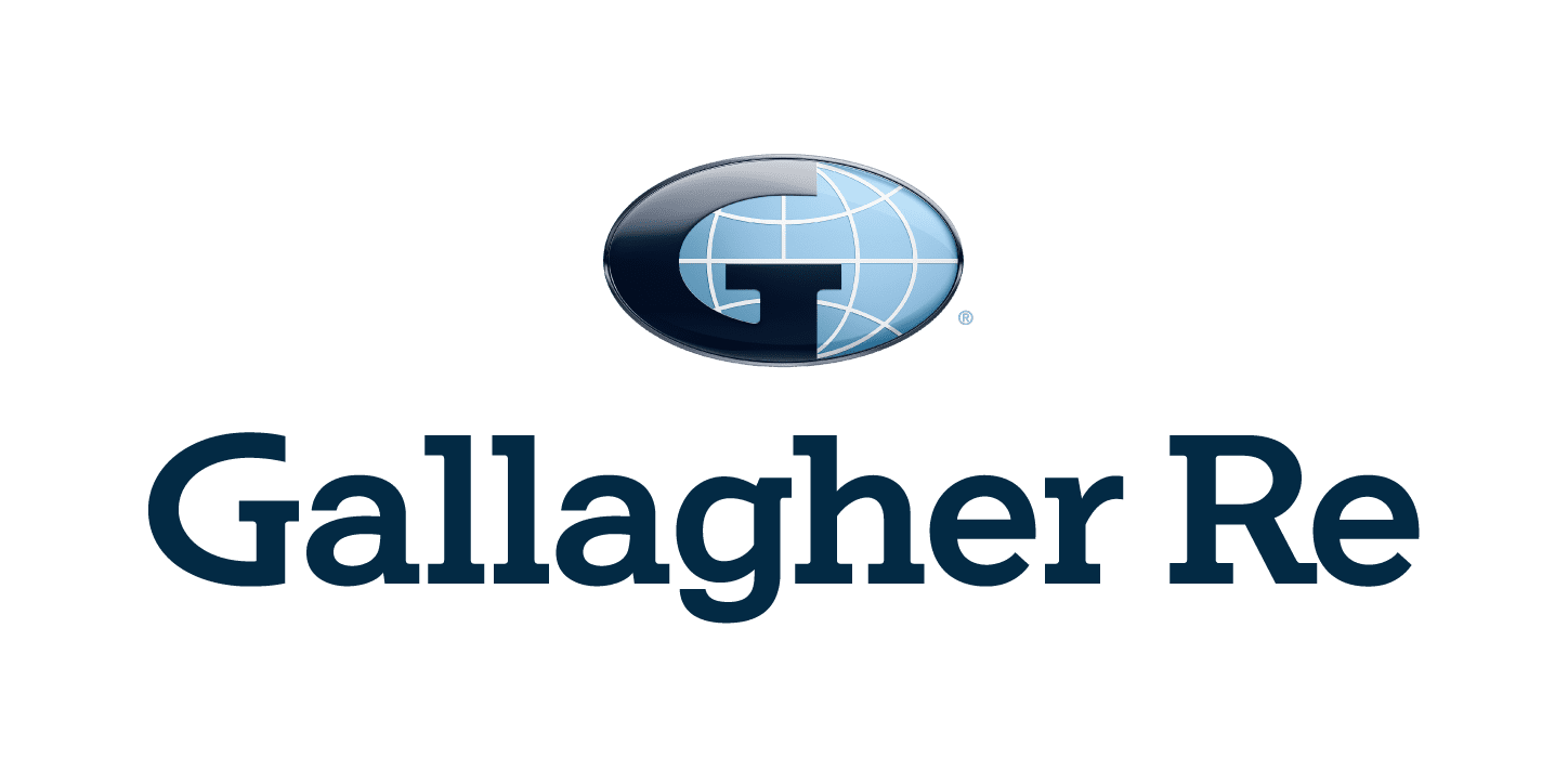 Gallagher Re logo featuring a stylized G with a globe design inside a dark oval above the company name in bold, dark blue letters on a light background.