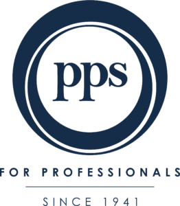 Navy blue circular logo with lowercase pps in the center. Below, it reads FOR PROFESSIONALS in uppercase and SINCE 1941 underneath, separated by a horizontal line.