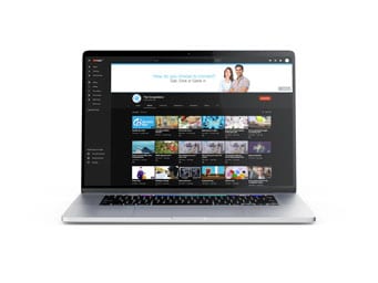 A laptop displaying a YouTube channel page with a banner at the top, several video thumbnails below, and the YouTube menu visible on the left side of the screen.