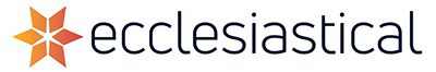 Ecclesiastical logo featuring a geometric orange and yellow star-like symbol to the left of the word ecclesiastical in lowercase black letters.