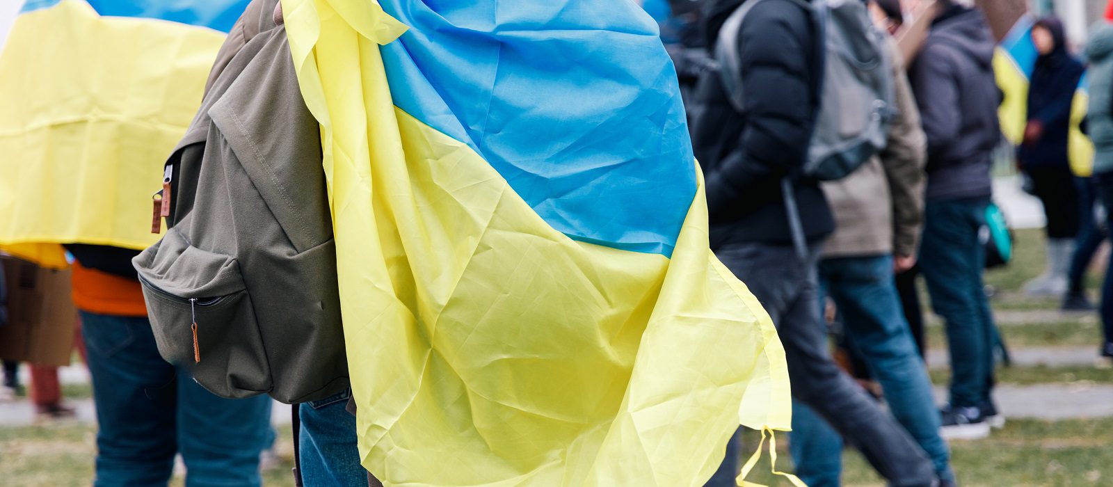 Ukrainian flags at the anti-war demonstration in Berlin