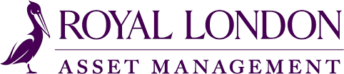 Royal London Asset Management logo in purple, featuring a standing heron on the left and the company name in uppercase letters to the right, separated by a horizontal line.