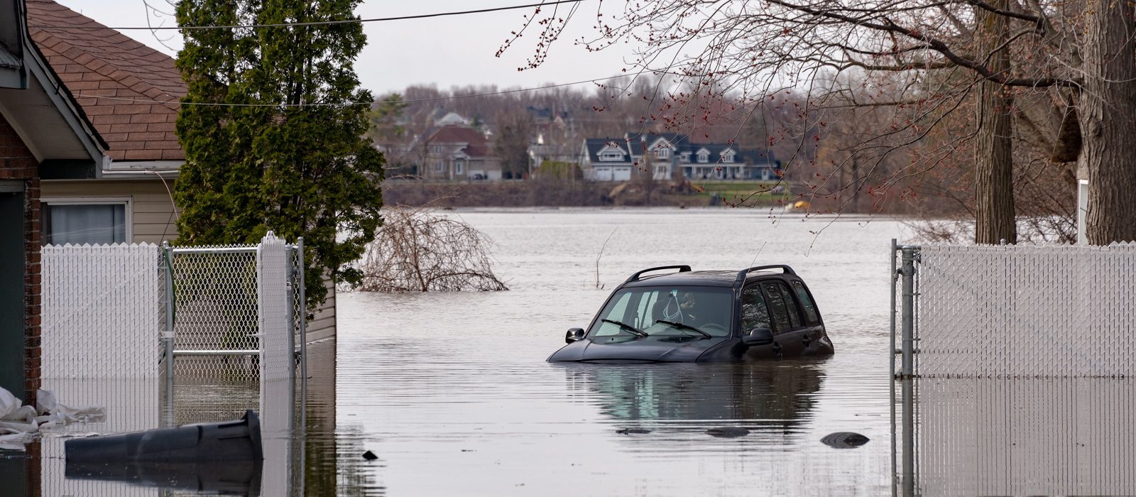 Car submerged near Montreal, during spring floods in 2019