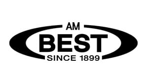 Logo featuring the text AM BEST SINCE 1899 in bold black letters, surrounded by a black oval outline.