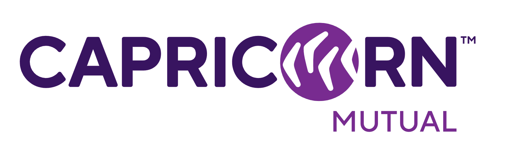 The logo displays the word CAPRICORN in bold purple letters with a stylized goat horn in the O, and MUTUAL written below it in smaller purple text.