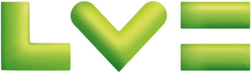 Stylized green letters forming LVE, with the V shaped like an upside-down heart, all on a white background.
