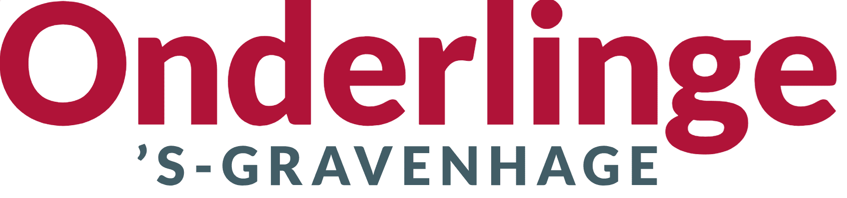 Logo with the word Onderlinge in large red font above S-GRAVENHAGE in smaller dark gray-blue font.
