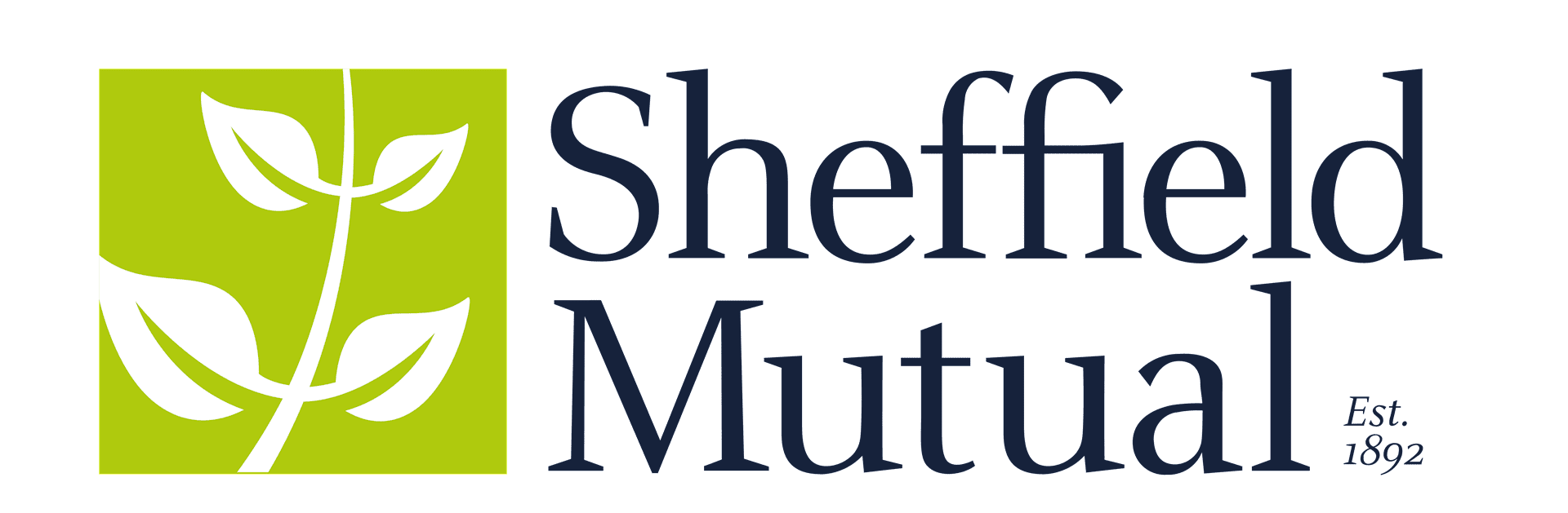 Sheffield Mutual logo with a green square featuring a white plant stem and leaves, next to the text Sheffield Mutual Est. 1892 in dark blue font.