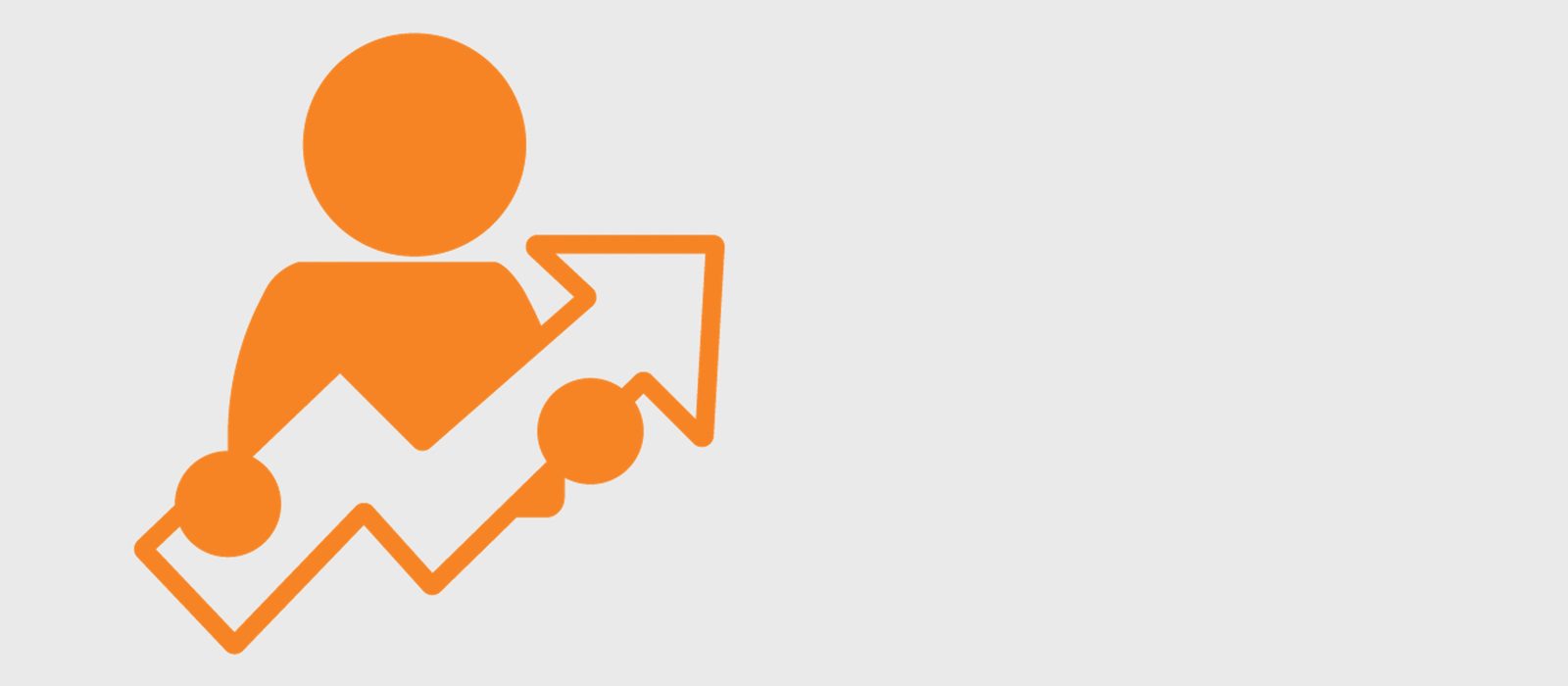 Orange icon of a person holding an upward-pointing arrow, symbolizing growth, progress, or success, on a light gray background.