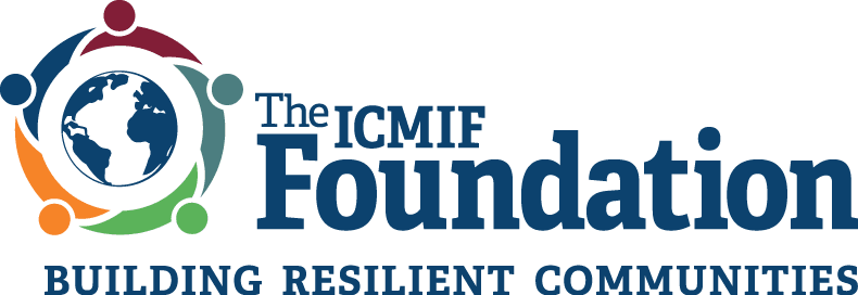 ICMIF Foundation logo with a globe encircled by four multicoloured figures and the text The ICMIF Foundation: Building Resilient Communities.