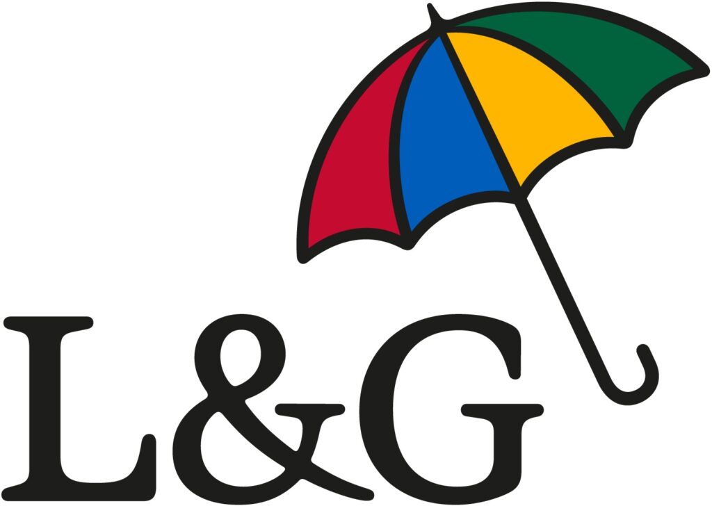 L&G logo featuring large black letters L & G next to a colourful umbrella with red, blue, yellow, and green sections.