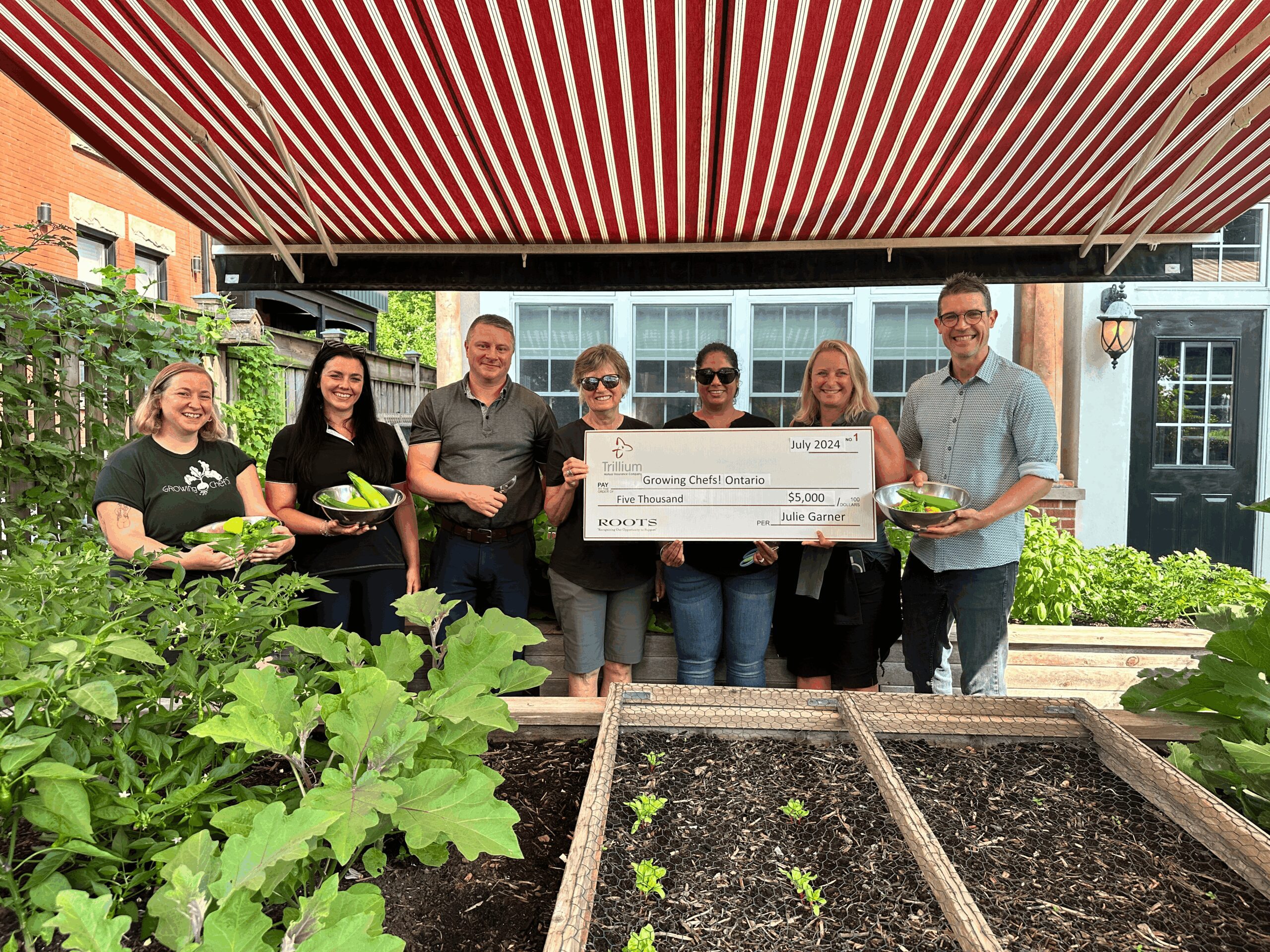 A group of people holding a cheque.